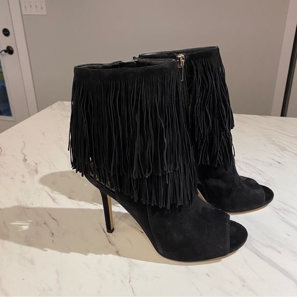 Sam Edelman Arizona fringe Booties peep toe black womens size 8 - Picture 7 of 16